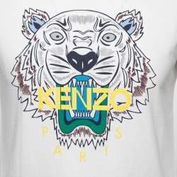 Kenzo White Tiger Motif Print Cotton Crew Neck T-Shirt S