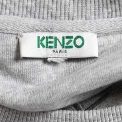 Pre Owned Kenzo Grey Logo Embroidered Cotton Knit Crew Neck Sweatshirt L
