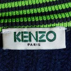 Pre Owned Kenzo Blue Wool Knit Contrast Sleeve Sweater M