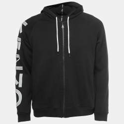 Kenzo Black Knit Logo Printed Sleeve Detailed Hoodie L