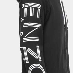 Kenzo Black Knit Logo Printed Sleeve Detailed Hoodie L