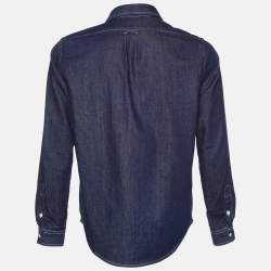 Pre Owned Kenzo Navy Blue Denim Jumping Tiger Embroidered Button Front Shirt M