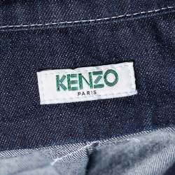 Pre Owned Kenzo Navy Blue Denim Jumping Tiger Embroidered Button Front Shirt M