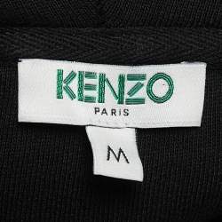 Pre Owned Kenzo Black Logo Print Cotton Knit Hoodie M