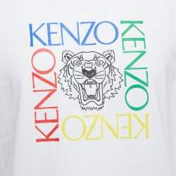 Kenzo White Logo Print Cotton Crew Neck Half Sleeve T-Shirt L