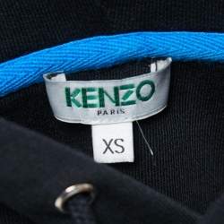Pre Owned Kenzo Black Logo Embroidered Cotton Knit Hoodie XS
