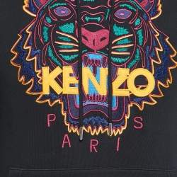 Pre Owned Kenzo Black Logo Embroidered Cotton Knit Hoodie XS