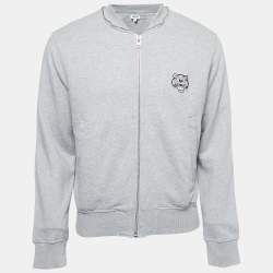 Kenzo Grey Logo Patch Cotton Zip Front Hooded Jacket XS