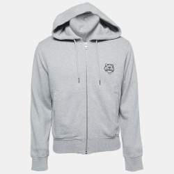 Kenzo Grey Logo Patch Cotton Zip Front Hooded Jacket XS