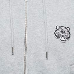 Kenzo Grey Logo Patch Cotton Zip Front Hooded Jacket XS