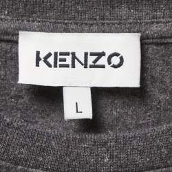 Kenzo Grey  Logo Embroidered Cotton Crew Neck Sweatshirt L