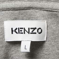 Pre Owned Kenzo Grey Tiger Patch Cotton Zip Front Hooded Jacket L