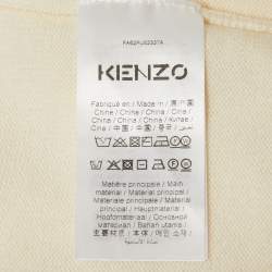 Pre Owned Kenzo Cream Tiger Patch Wool Crew Neck Sweater L