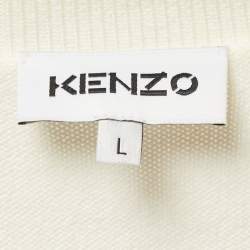 Pre Owned Kenzo Cream Tiger Patch Wool Crew Neck Sweater L