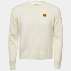 Pre Owned Kenzo Cream Tiger Patch Wool Crew Neck Sweater L