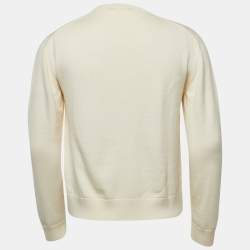 Pre Owned Kenzo Cream Tiger Patch Wool Crew Neck Sweater L