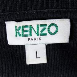 Pre Owned Kenzo Black Cotton Knit Logo Cuff Printed T-Shirt L