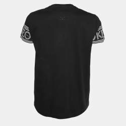 Pre Owned Kenzo Black Cotton Knit Logo Cuff Printed T-Shirt L