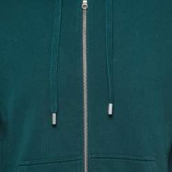 Pre Owned Kenzo Dark Green Logo Print Cotton Zip Front Hooded Jacket S