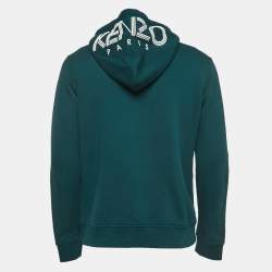 Pre Owned Kenzo Dark Green Logo Print Cotton Zip Front Hooded Jacket S