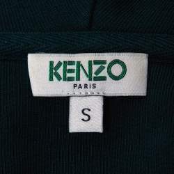 Pre Owned Kenzo Dark Green Logo Print Cotton Zip Front Hooded Jacket S