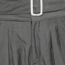 Kenzo Grey Wool Pleated High Waist Belted Trousers L