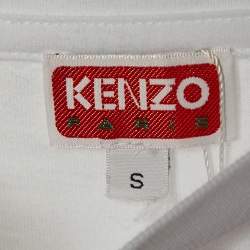 Pre Owned Kenzo White Logo Printed Cotton Knit T-Shirt S
