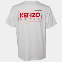 Pre Owned Kenzo White Logo Printed Cotton Knit T-Shirt S