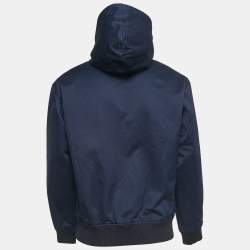 Kenzo Navy Blue Gabardine Logo Detailed Zip Front Hooded Jacket S