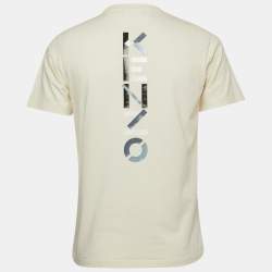 مملوكة مسبقًا Kenzo Light Yellow Logo Print Cotton Crew Neck T-Shirt L
