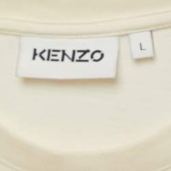 مملوكة مسبقًا Kenzo Light Yellow Logo Print Cotton Crew Neck T-Shirt L