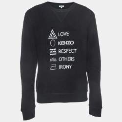 مملوكة مسبقًا Kenzo Black Logo Embroidered Wool Blend Crew Neck Sweatshirt M