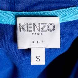 Pre Owned Kenzo Blue Cotton Pique Tiger Patch K-Fit Polo T-Shirt S