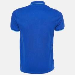 Pre Owned Kenzo Blue Cotton Pique Tiger Patch K-Fit Polo T-Shirt S