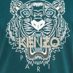 Pre Owned Kenzo Green Tiger Printed Cotton T-Shirt L