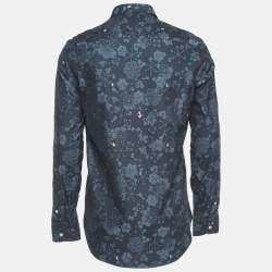 Pre Owned Kenzo Navy Blue Floral Patterned Button Down Full Sleeve Shirt M