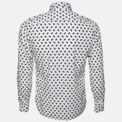 Pre Owned Kenzo White Ikat Print Cotton Slim Fit Long Sleeve Shirt M