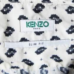 Pre Owned Kenzo White Ikat Print Cotton Slim Fit Long Sleeve Shirt M