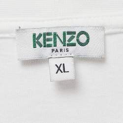 Pre Owned Kenzo White Logo Print Cotton Crew Neck T-Shirt XL