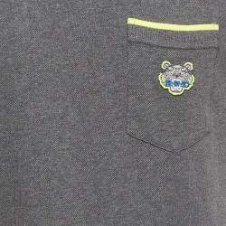 Pre Owned Kenzo Grey/Neon Yellow Cotton Pique Pocket Detail Round Neck T-Shirt S