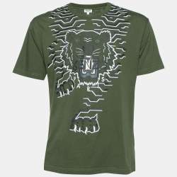 Pre Owned Kenzo Dark Green Geometric Tiger Print Crew Neck T-Shirt L