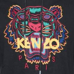 Pre Owned Kenzo Black Tiger Embroidered Cotton Hooded Sweatshirt S