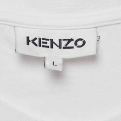 Pre Owned Kenzo White Logo Print Cotton Knit Crew Neck T-Shirt L