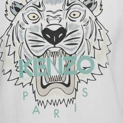 Pre Owned Kenzo White Logo Print Cotton Knit Crew Neck T-Shirt L