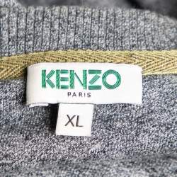 Pre Owned Kenzo Grey Tiger Embroidered Melange Cotton Crew Neck Sweatshirt XL