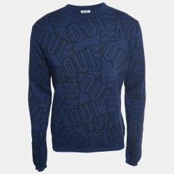 مملوكة مسبقًا Kenzo Navy Blue Logo Intarsia Knit Crew Neck Sweatshirt M