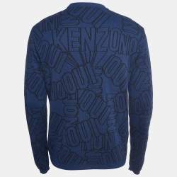 مملوكة مسبقًا Kenzo Navy Blue Logo Intarsia Knit Crew Neck Sweatshirt M