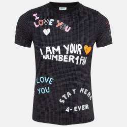 Kenzo Black ‘i Love You' Fan Sign Cotton Crew Neck T-shirt XS