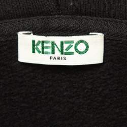 Pre Owned Kenzo Black Tiger Embroidered Cotton Knit Zip Front Hoodie XS