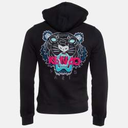 Pre Owned Kenzo Black Tiger Embroidered Cotton Knit Zip Front Hoodie XS